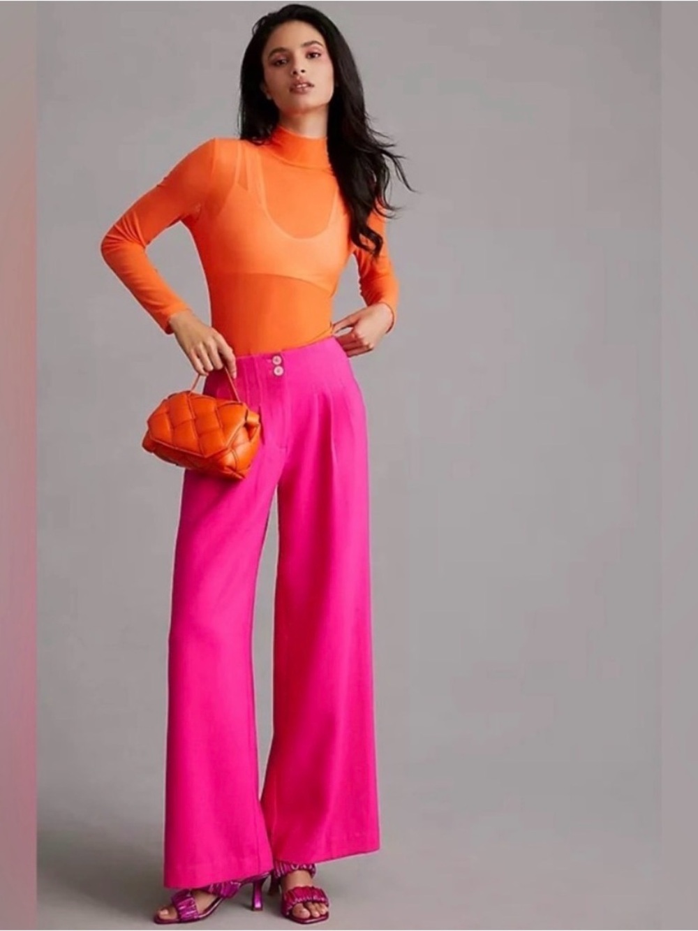 Anthropologie Hot Pink Wide-Leg Trousers